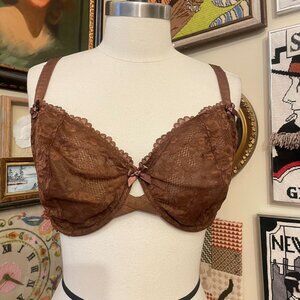 Savage X Fenty Brown Lace Deep Plunge Underwire Bra 38H